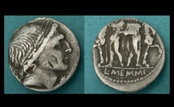 L Memmius, Denarius, Castor and Pollux reverse
